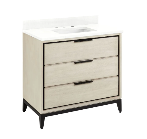 37-inch Milky Melamine Bathroom Cabinet Quartz Stone Countertop