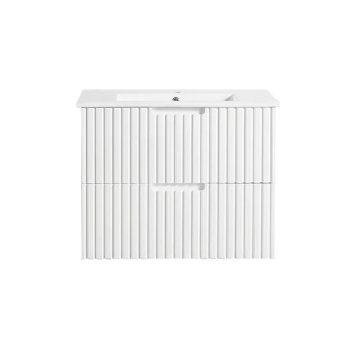 Modern Two Draws Wall Hung White V Groove Bathroom Vanity