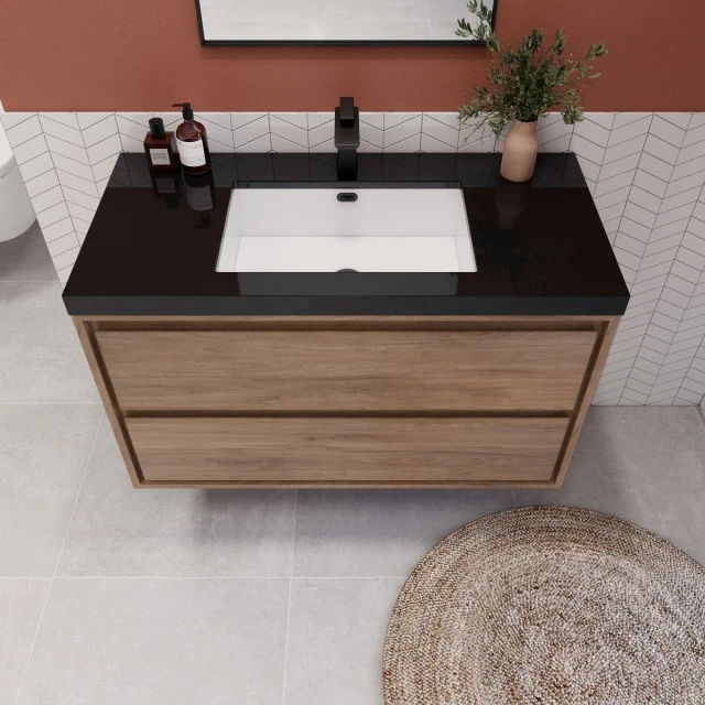 Matt Black Top Glossy White Sink Modern Vanity