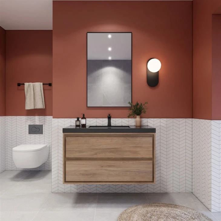 Matt Black Top sgleiniog Sinc Gwyn Vanity Modern