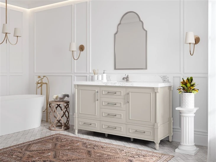 Single Sink Bathroom Vanity in Fine Grain With Quartz Or Marble Countertop