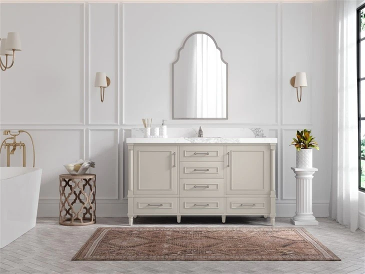 Vanity Ystafell Ymolchi Sinc Sengl mewn Grawn Gain Gyda Countertop Quartz Neu Marble